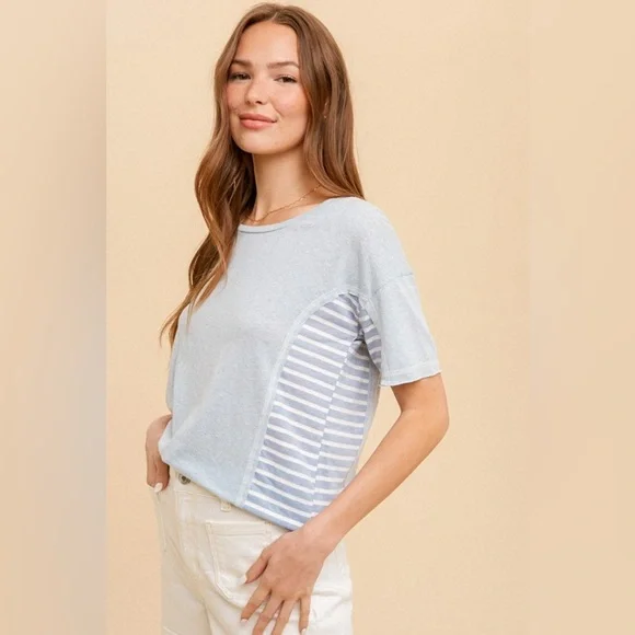 HT8 Hem & Thread Stripe Contrast tee blue and white - Picture 2 of 5